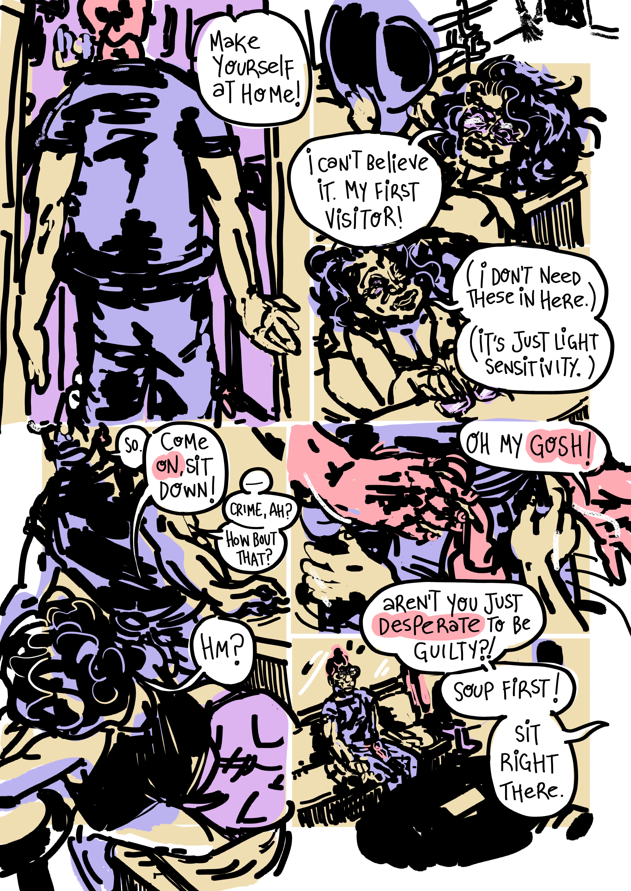 Page 10: Eugene wants to know about his crime. Ani is thinking of soup