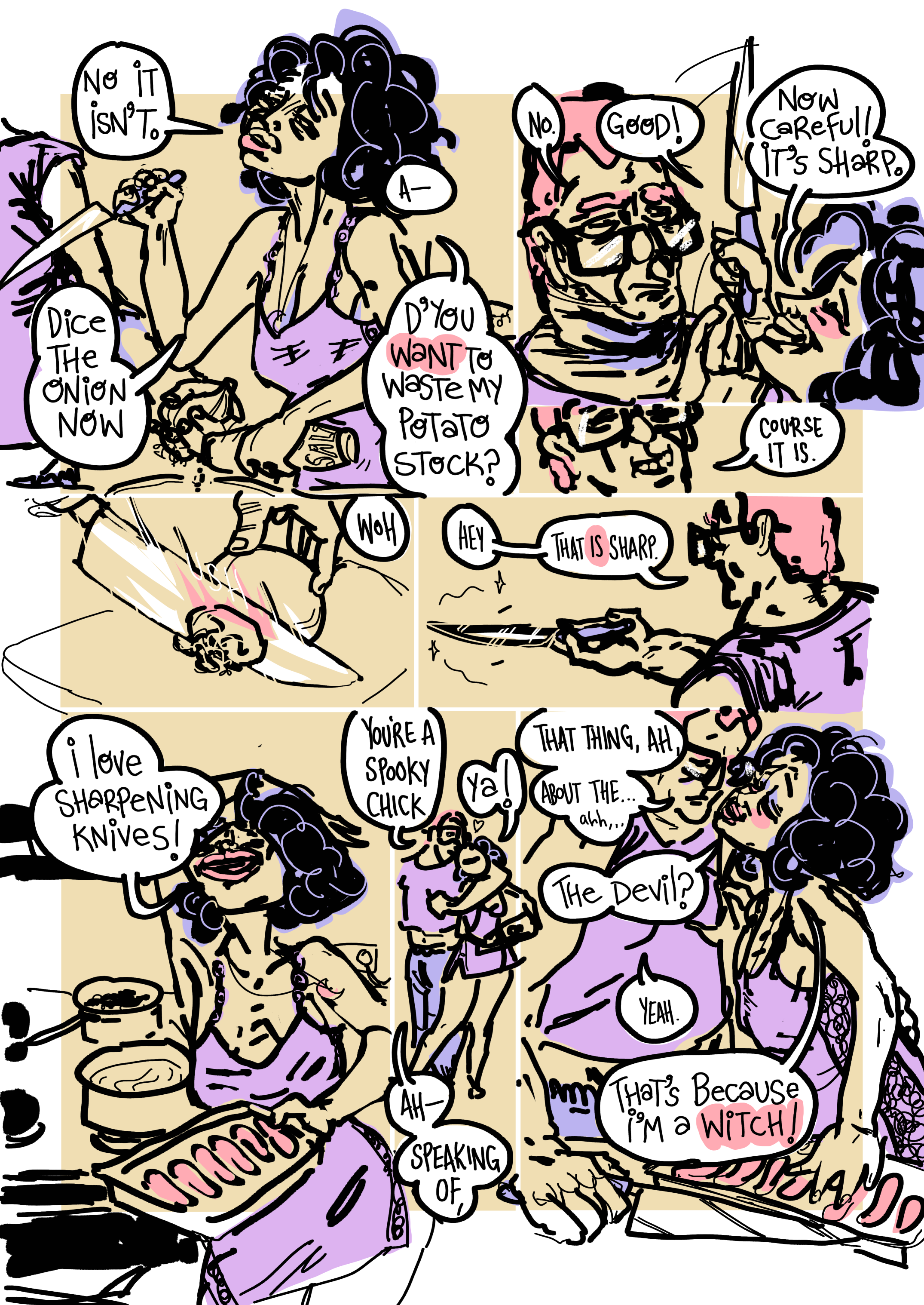 Page 78: making hash browns, talking satanism